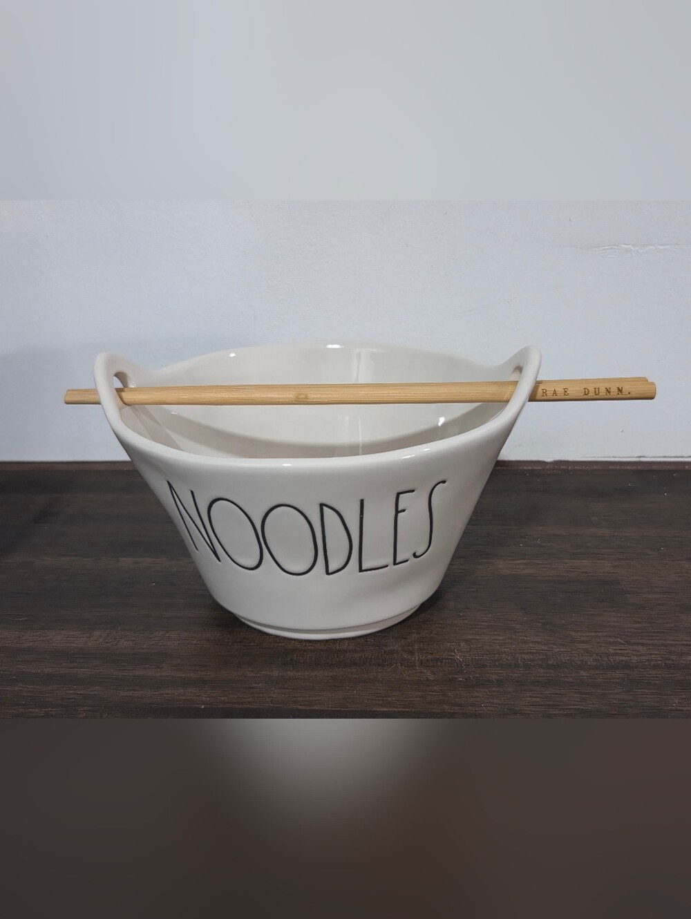 Rae Dunn Ceramic 'NOODLES' Bowl with Bamboo Chopsticks